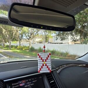 Florida State Flag Car Mirror Danglers/Necklace . Mini Beaded Flag 2.5" x 3".